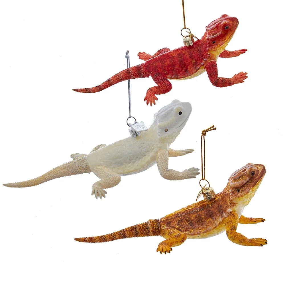 Kurt Adler 6" Noble Gems Glass Bearded Dragon Ornaments, Set of 3, Assortment