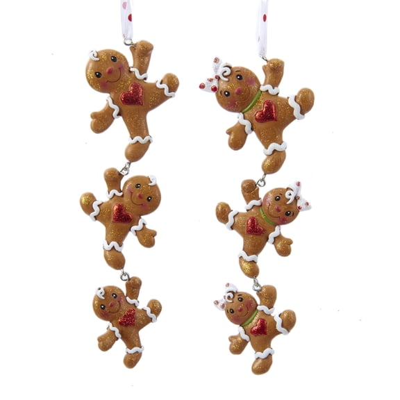 Kurt Adler Gingerbread Boy and Girl String Ornaments Resin 6 Inch Set