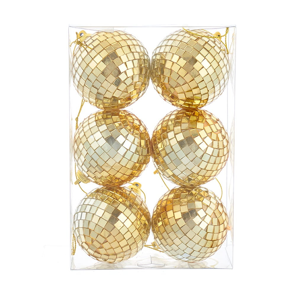 Kurt Adler 60MM 6-Piece Gold Disco Ball Ornament Set