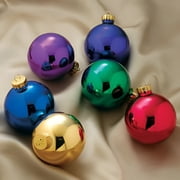 Kurt Adler 65mm Glass Ball Ornaments, 6-Piece Set, Shiny Multicolored Holiday Décor