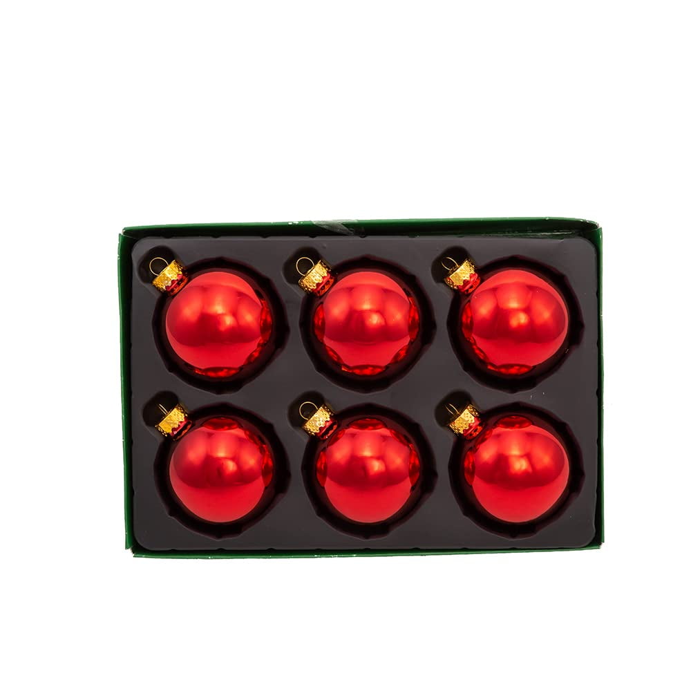 Shiny Red Glass Christmas Ball Ornaments Set of 6