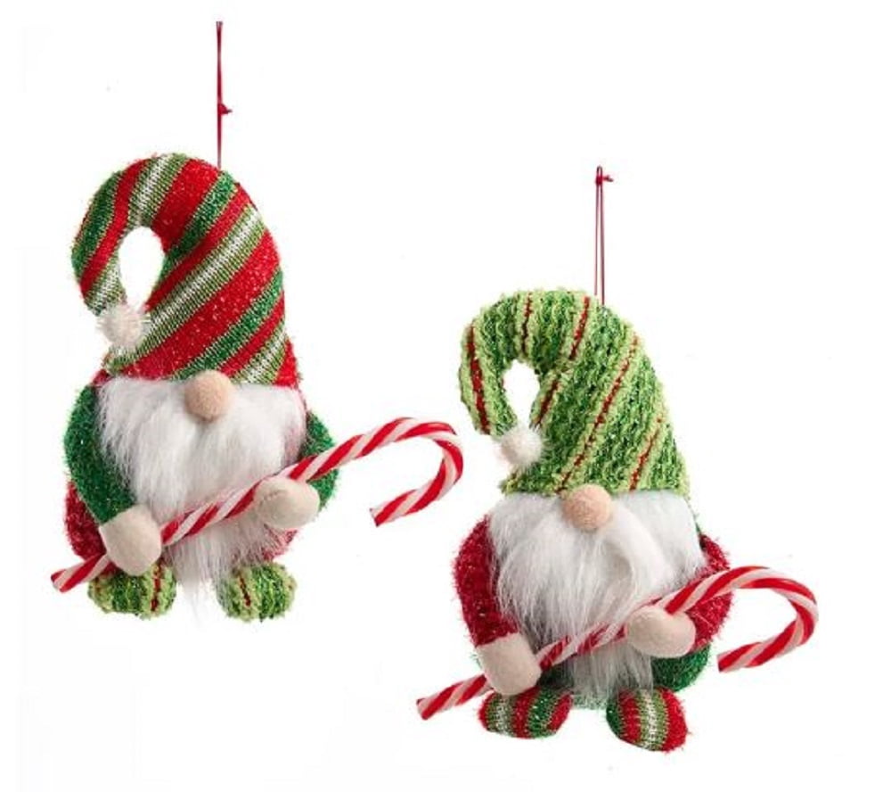 Kurt Adler 6in Fabric Elf with Candy Cane Christmas Ornaments set of 2 ...