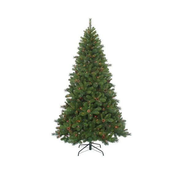 Kurt Adler 7.5' Pre-Lit Burlington Spruce with Pinecone Artificial Christmas Tree, Multicolor Lights