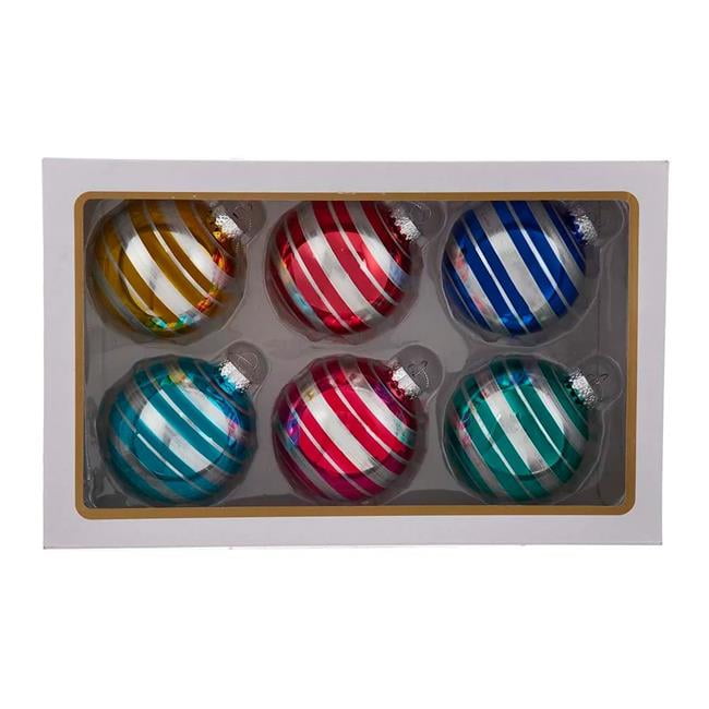 80MM Multicolor Striped Glass Ball Ornament Set