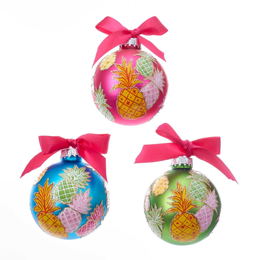 Vibrant Pineapple Pattern Glass Ball Ornament Set