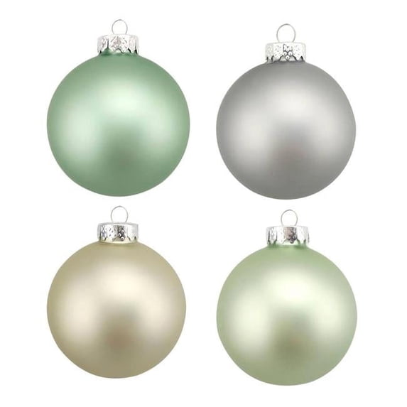 Kurt Adler 80MM Matte Silver, Sage Green and Ivory Glass Ball Ornaments, 6 Piece Box
