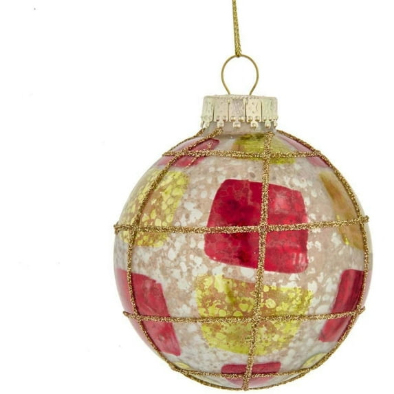 Kurt Adler 80MM Red, Green and Silver Large Checker Glass Ball Ornaments, 6-Piece Set