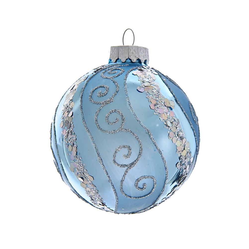 80MM Silver Blue Sequin Glass Ball Ornaments Set of 6