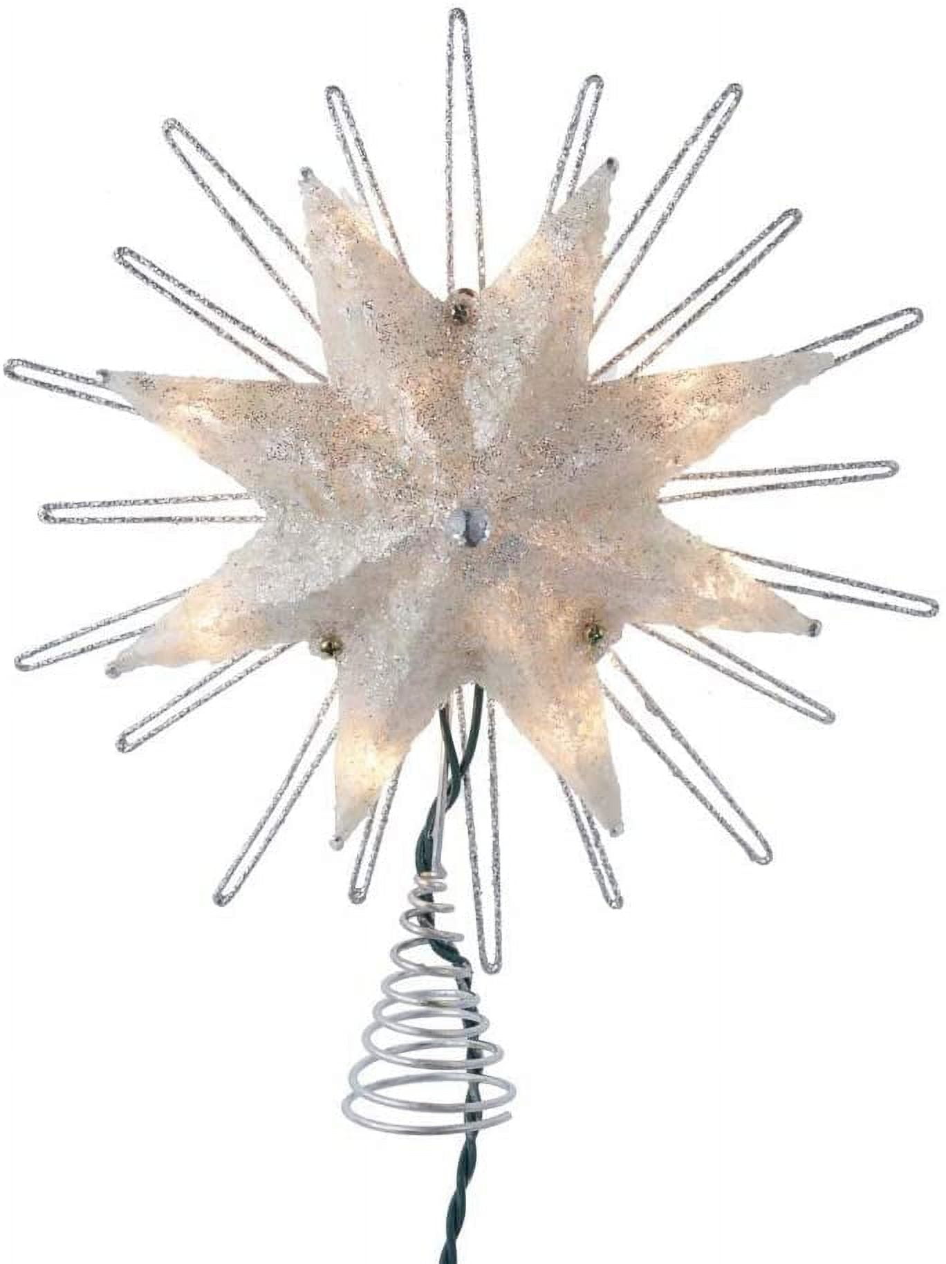 Silver Glitter Capiz Star Christmas Tree Topper with Clear Gemstone