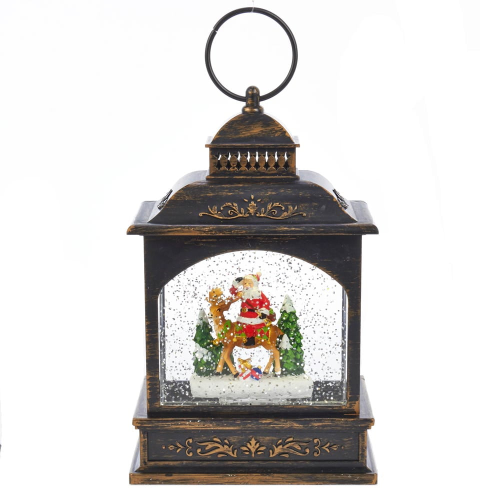 Winter Elegance LED Santa & Reindeer Glitter Motion Resin Sculpture