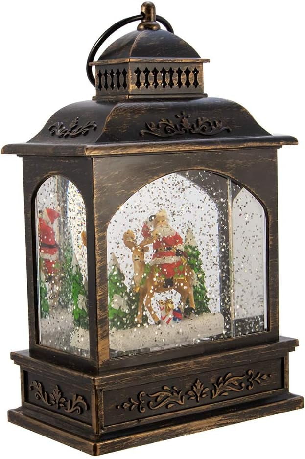 Winter Elegance LED Santa & Reindeer Glitter Motion Resin Sculpture