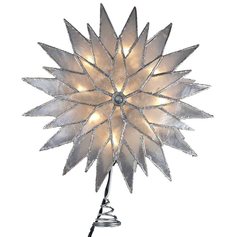 Silver Glittered Capiz Sunburst Christmas Tree Topper