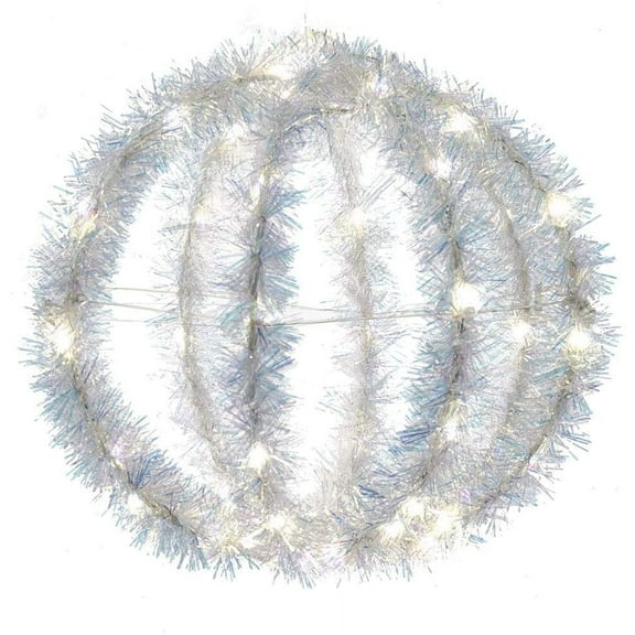 Kurt Adler Warm White LED Tinsel Foldable Metal Sphere Color, 8"