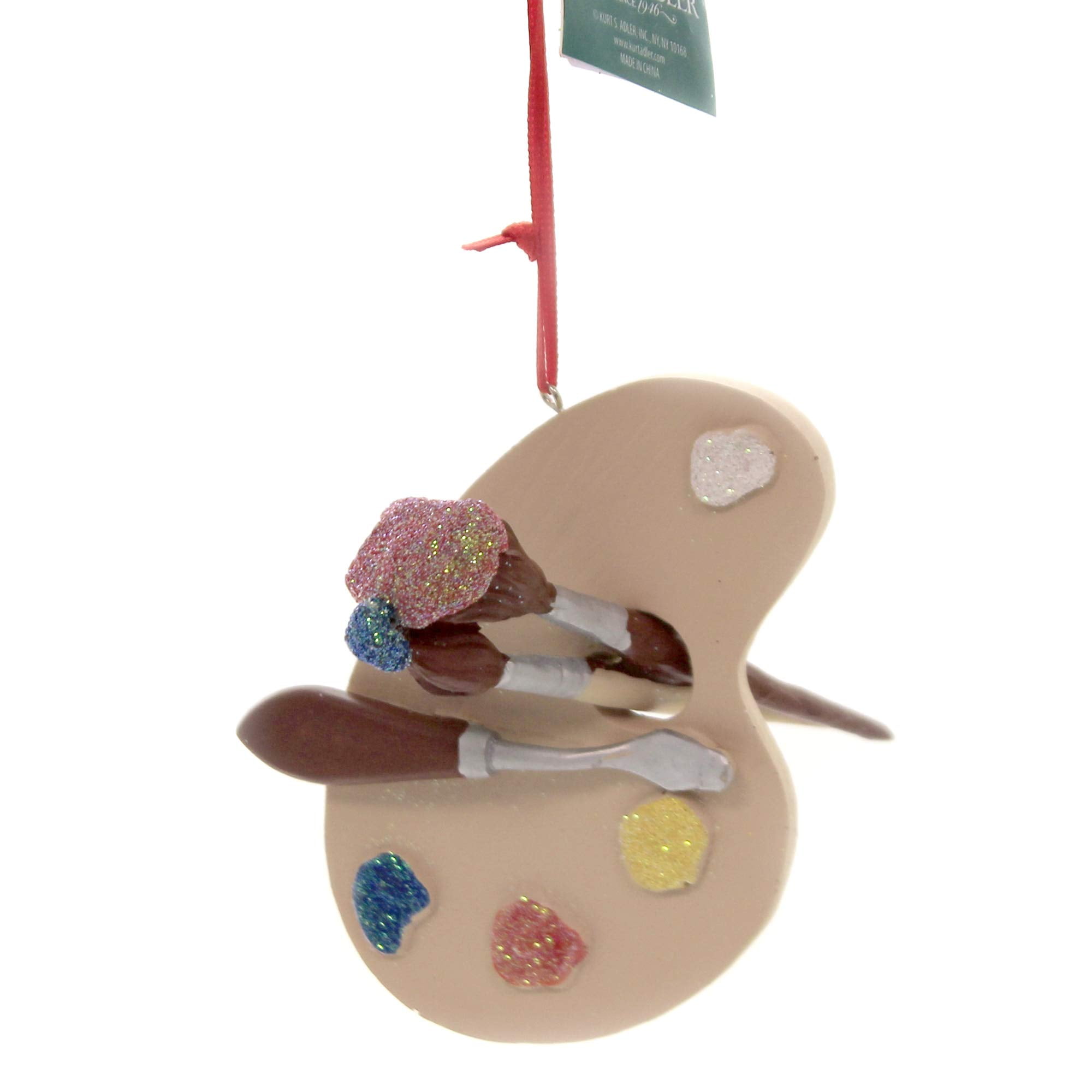 Beige Resin Artist Palette Christmas Ornament with Brushes