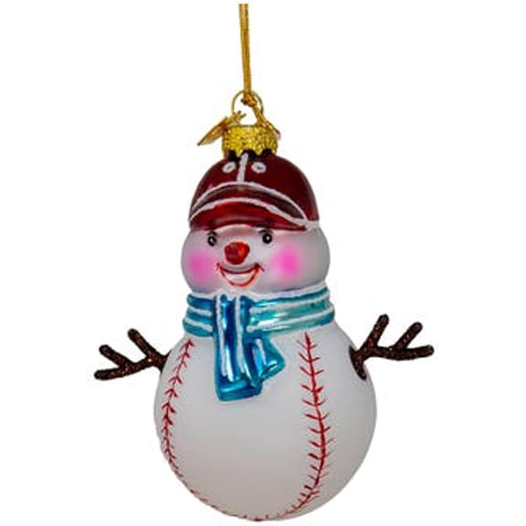 Kurt Adler Baseball Snowman - 3.5 Inch Glass Christmas Tree Ornament