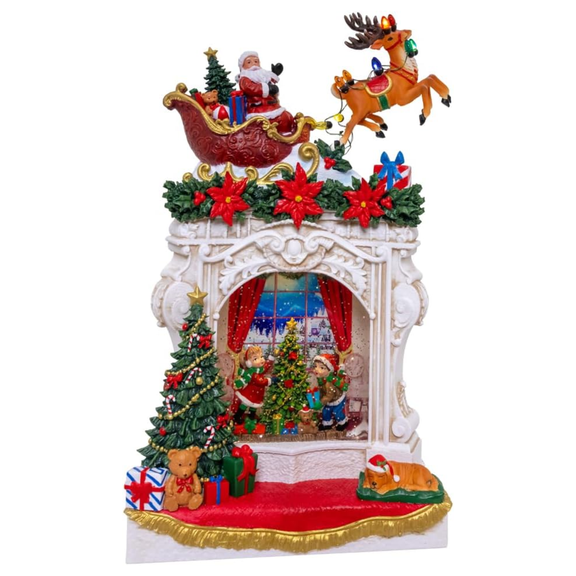Kurt Adler Battery-Operated LED USB Fireplace with Santa Swirling Glitter Table Piece, 14in