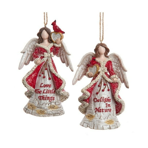 Kurt Adler Birch Berries Faceless Angel Ornaments, 2-Piece Set