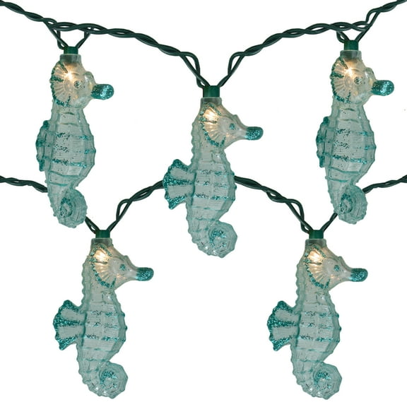 Kurt Adler Blue Clear Incandescent Glittered Party Seahorse Light Set 12 feet