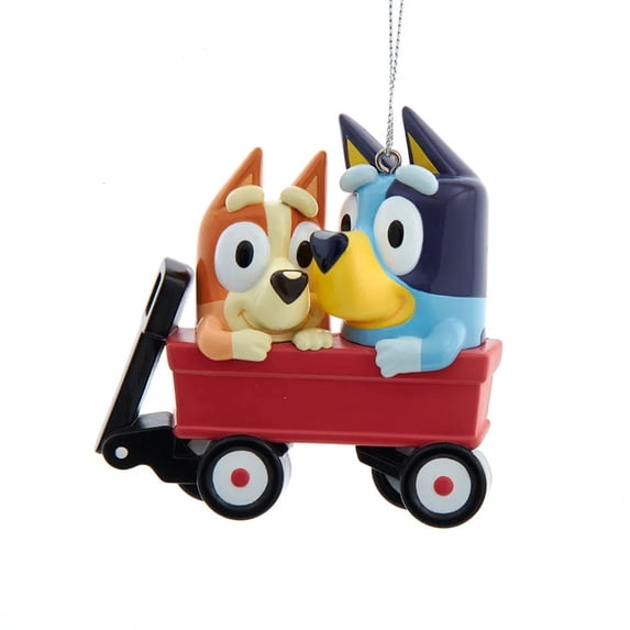 Kurt Adler Bluey and Bingo in Red Wagon Ornament 3"