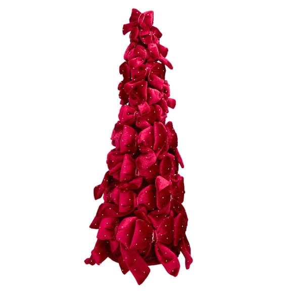 Kurt Adler 19.6-Inch Burgundy Bow Tree With Diamond Gemstones
