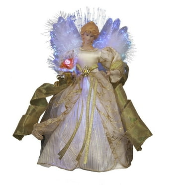 Kurt Adler CUL Fiber Optic LED Angel Christmas Treetop Figurine, 12-Inch, Ivory and Gold