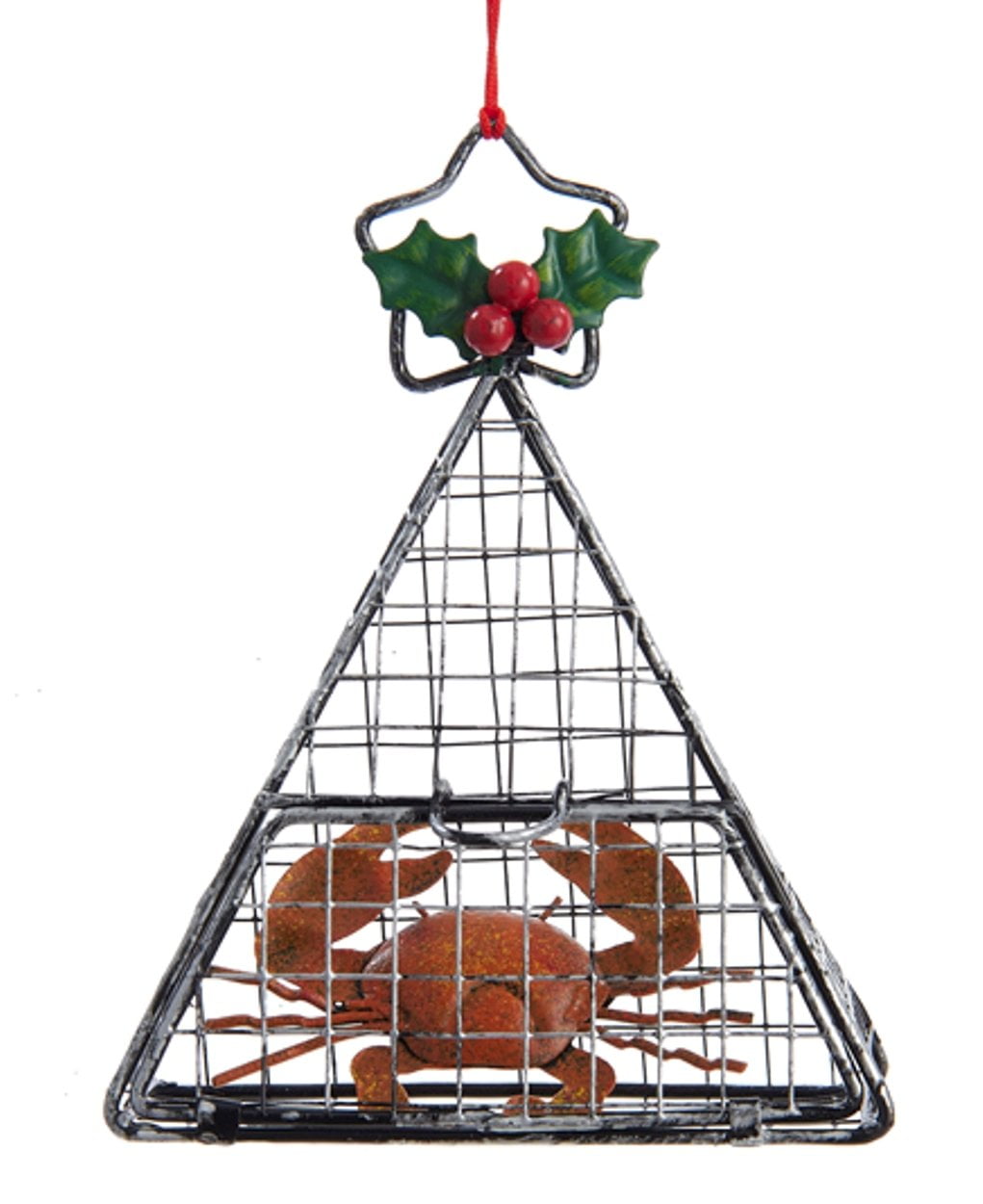 Wire Cage with Red Crab Christmas Ornament