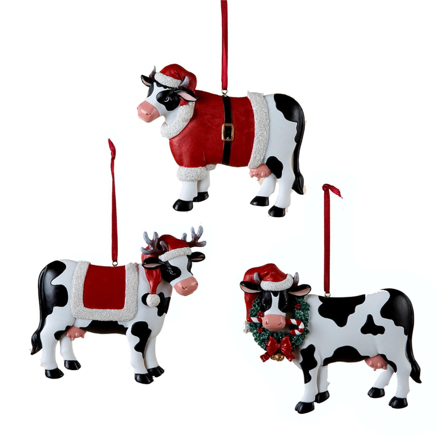 Kurt Adler Christmas Cow Ornament, 3 Assorted