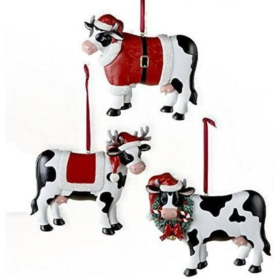 Kurt Adler Christmas Cow Ornament, 3 Assorted