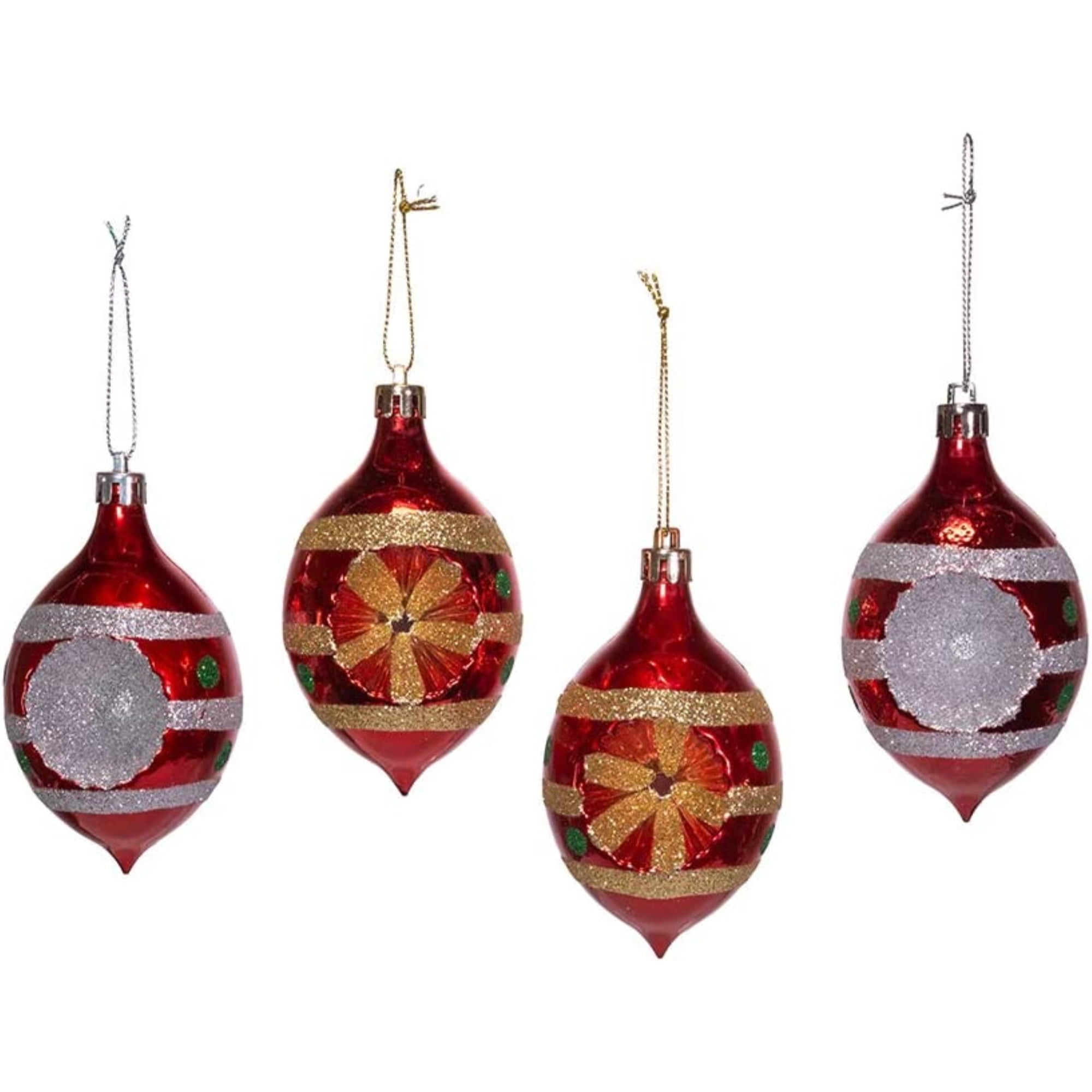 Red and Gold Shatterproof Diamond Christmas Ornaments Set