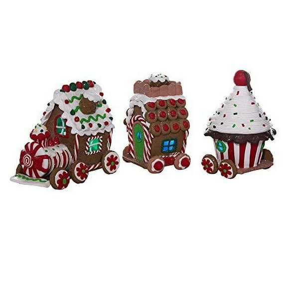 Kurt Adler 4.3-Inch 3-Piece LED Gingerbread Train Set Claydough 3D Christmas Holiday Dcor