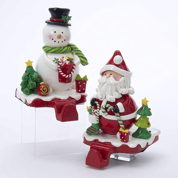Kurt Adler Claydough Santa & Snowman Stocking Hangers with Felt Bottom (Set of 2)