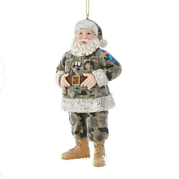 Kurt Adler Camouflage Military Santa Ornament, 5.25" Resin Patriotic Holiday Decoration