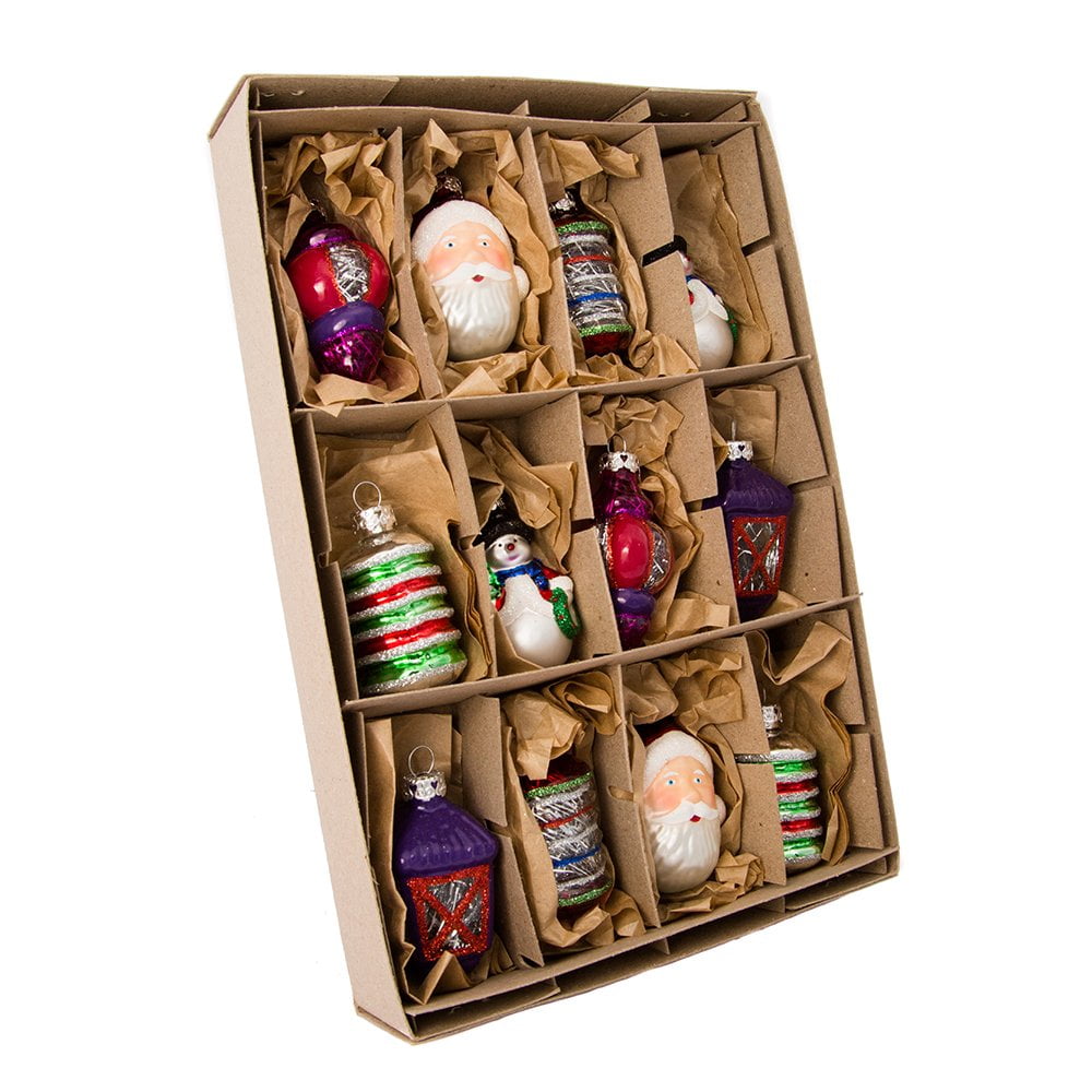 Vintage-Inspired Multicolor Glass Christmas Ornament Set, 2.5-Inch, 12 Pieces