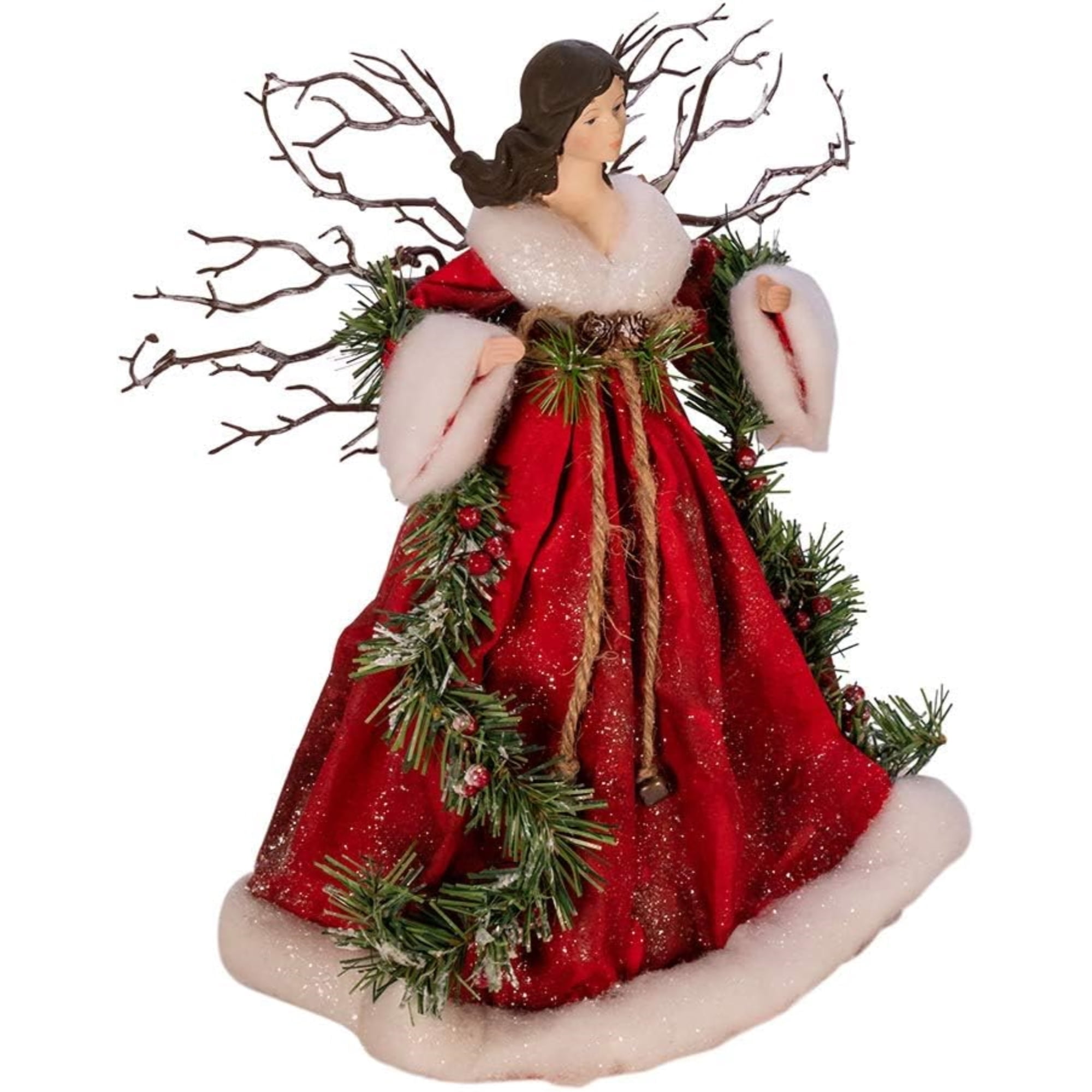Porcelain Red Angel Tree Topper with Twig Wings