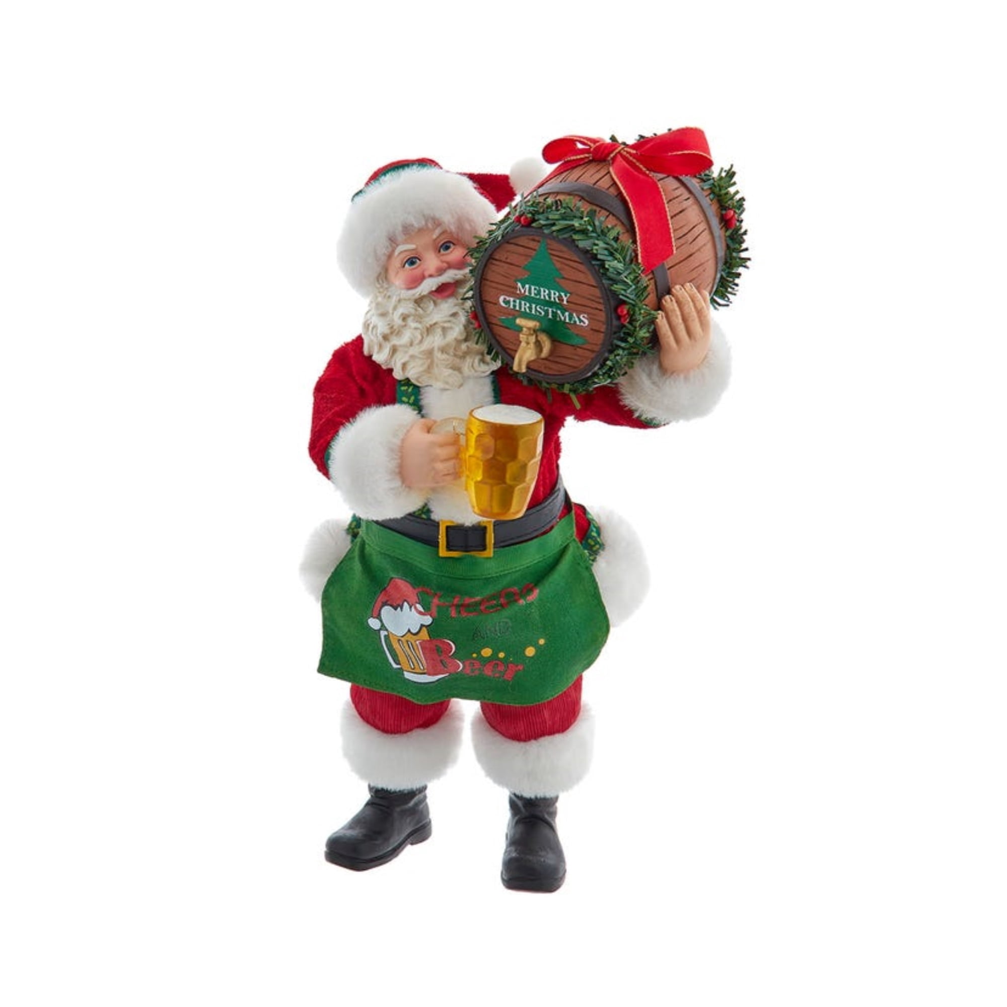 Kurt Adler Fabrich Beer Barrel Santa Claus Standing Christmas Figurine, 10.5"