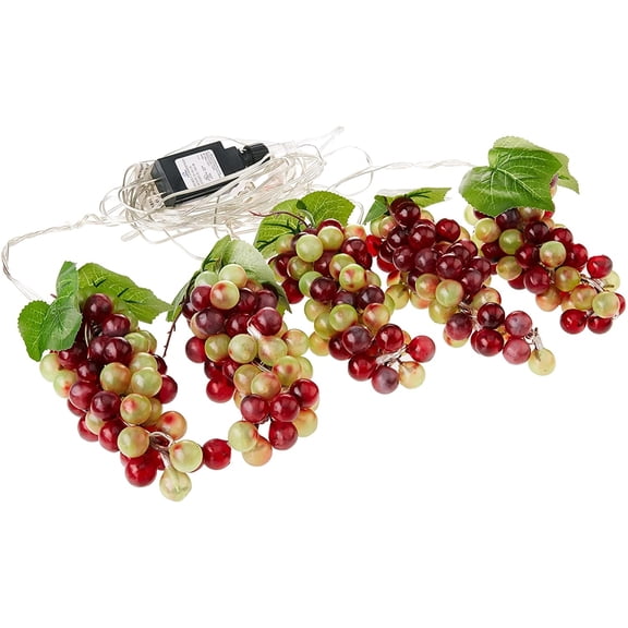 Kurt Adler Green and Burgundy Grape Bunches 100-LED Light Set, 5 Bunches, 5.3'' - Warm White Light Set for Indoor and Outdoor Decorating