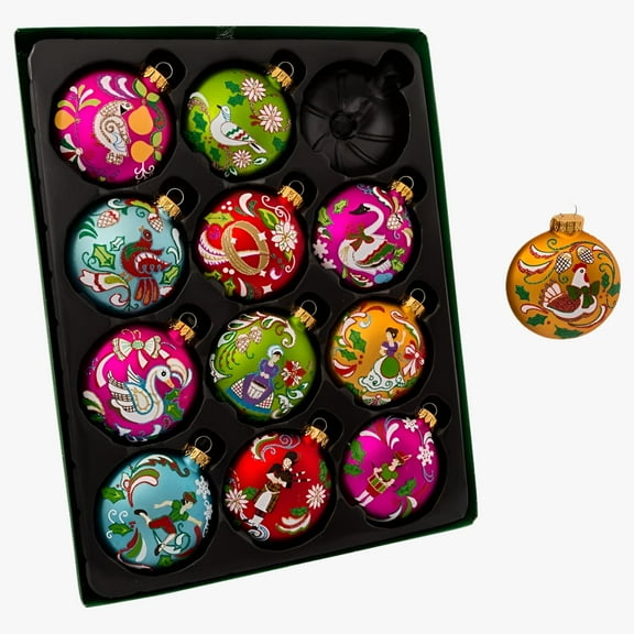 Kurt Adler (#GG0638) 12 Days Christmas Glass Ball Ornaments, 12-Piece Set, 2.5"