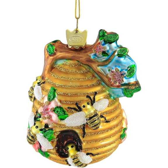 Kurt S. Adler Noble Gems Beehive Glass Christmas Tree Ornament, 3.5" tall