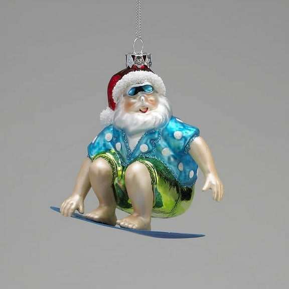 Kurt Adler Glass Surfing Beach Santa Ornament