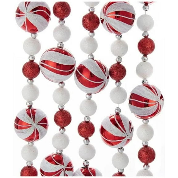 Kurt Adler Glitter Candy Ball Garland, Christmas Decoration Red and White 6 ft.