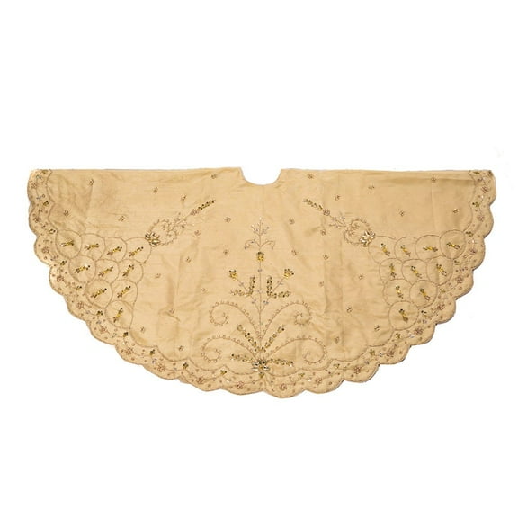 Kurt Adler Gold with Embroidery Beads and Sequins Holiday Tree Skirt 48 Inches