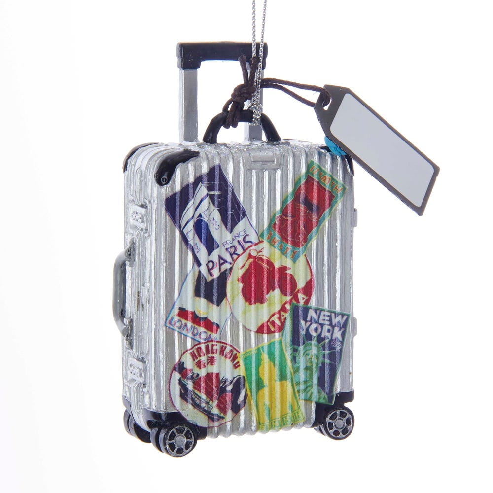 Gray and Red Resin Travel Luggage Christmas Ornament Set