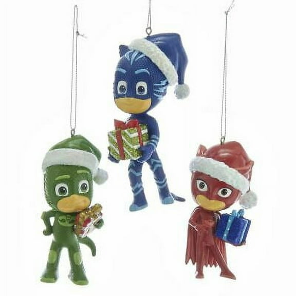 Kurt Adler Holiday Decorative PJ Masks Santa Hats Ornament Set (3 Pack)