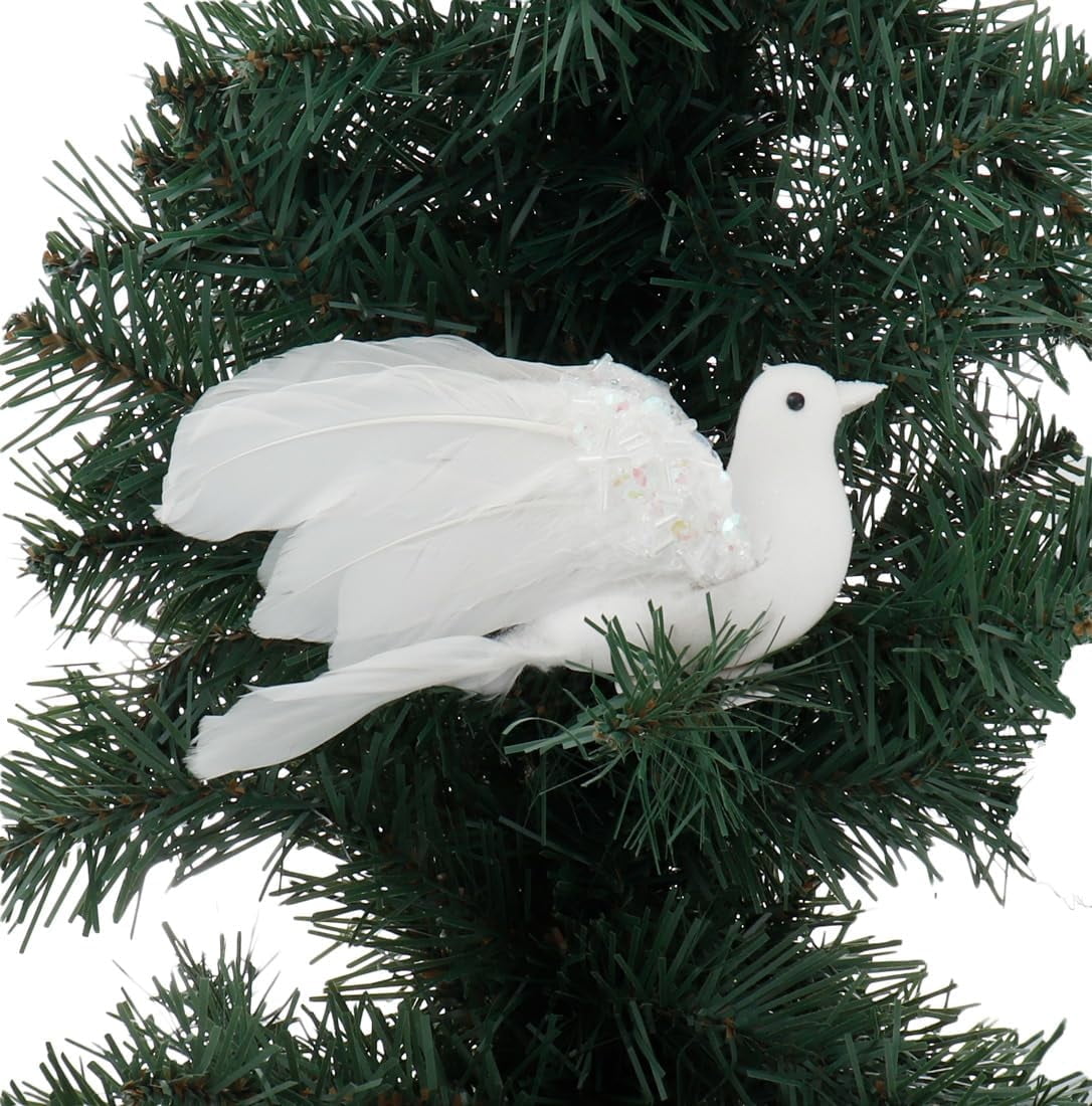 Kurt Adler Christmas Tree Clip Ornament – White Feather Flying Dove with Poseable Wings, 6” (Pack of 1)