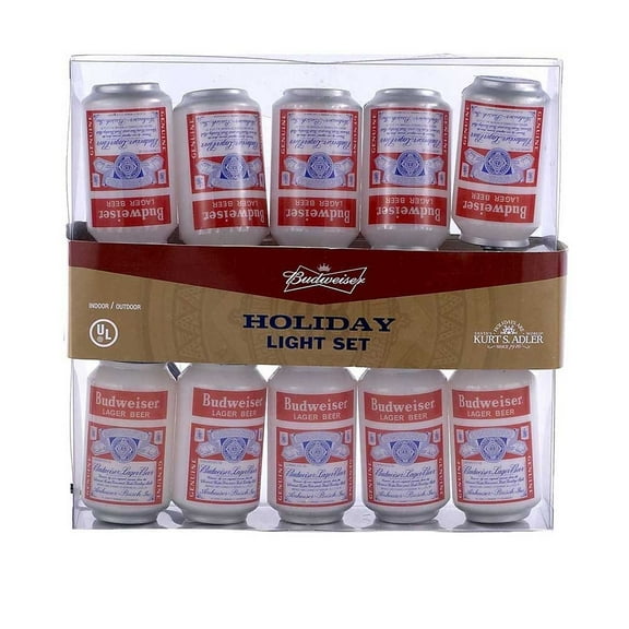 Kurt Adler Budweiser 10-Light Vintage Beer Can Christmas Light Set