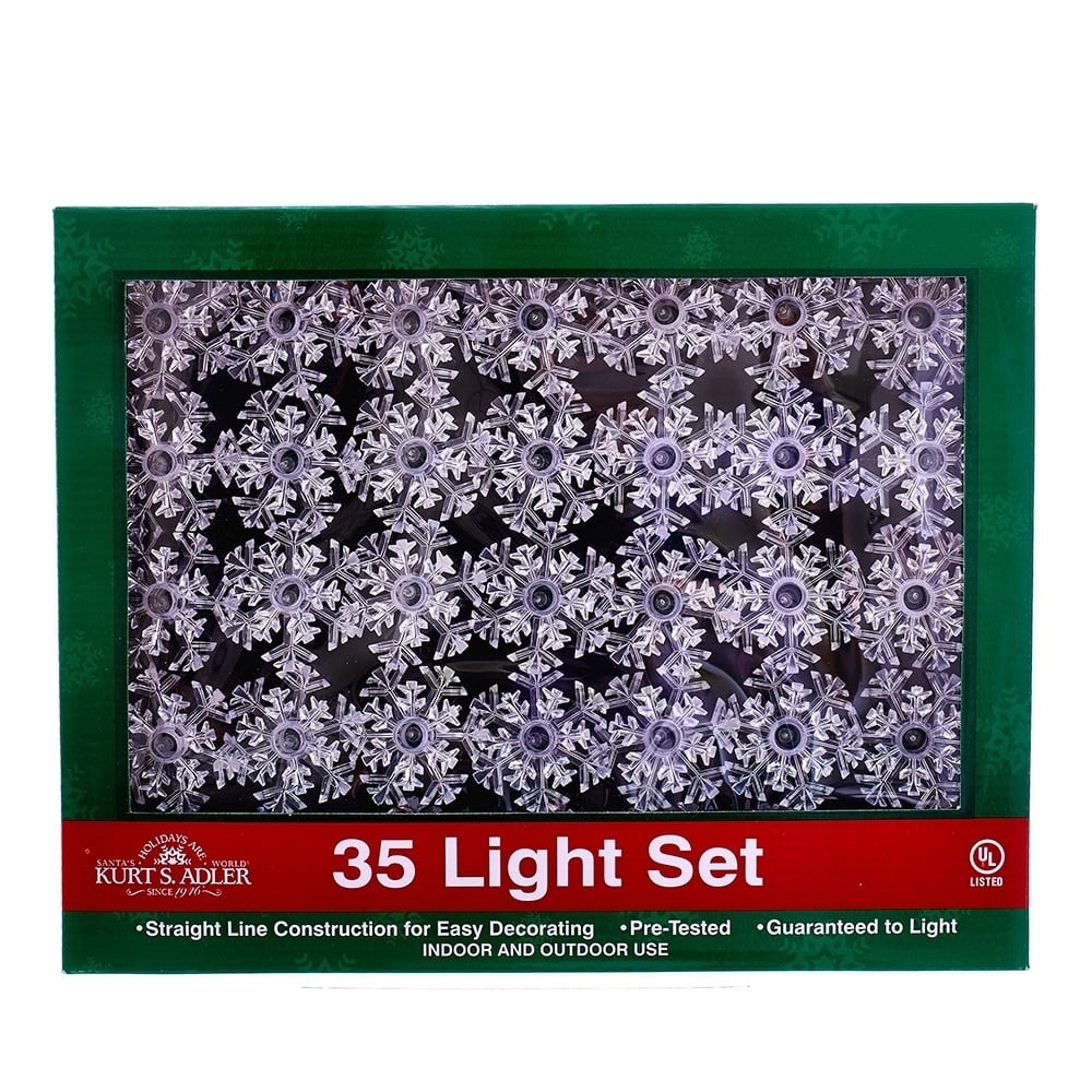 Kurt Adler 35-Light Indoor/Outdoor Double-Layer Snowflake Reflector String Lights – UL-Listed Holiday Décor