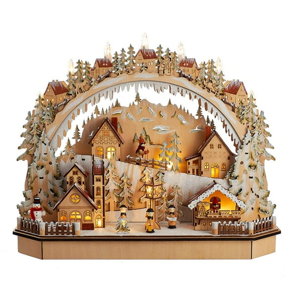 Kurt Adler Battery-Operated Lighted LED Wooden Village House With Ice Skiers Table Piece, 18"
