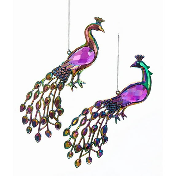 Kurt Adler Jeweled Peacock Birds Holiday Acrylic Figurine Ornaments, 2 Count (1.5")