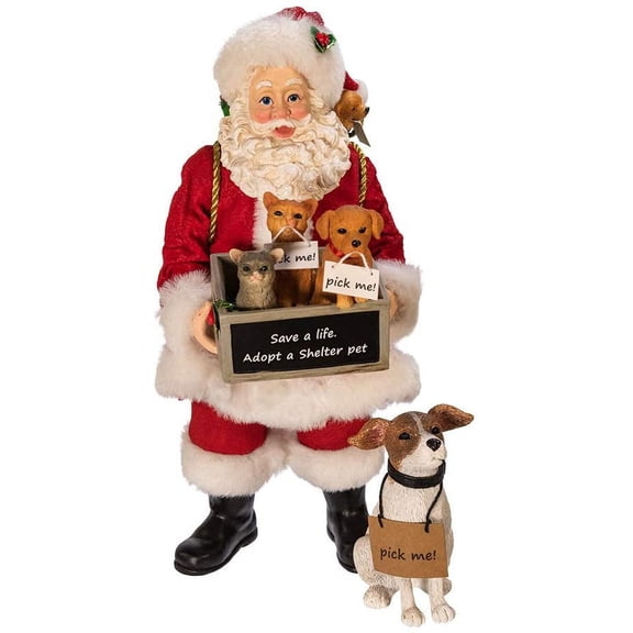 Kurt Adler Kurt S. Adler 10.5-Inch Fabrich Adopt-a-Pet Dog, 2 Piece Set Santa, Multi