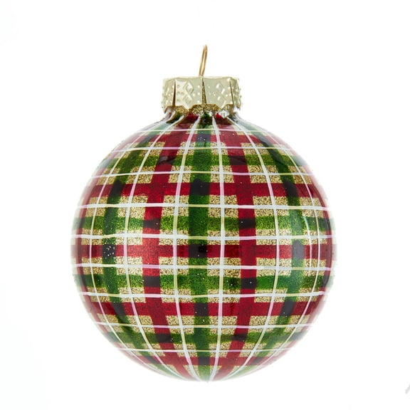 KSA 6ct Red and Green Plaid Glass Christmas Ball Ornaments 3" (80mm)